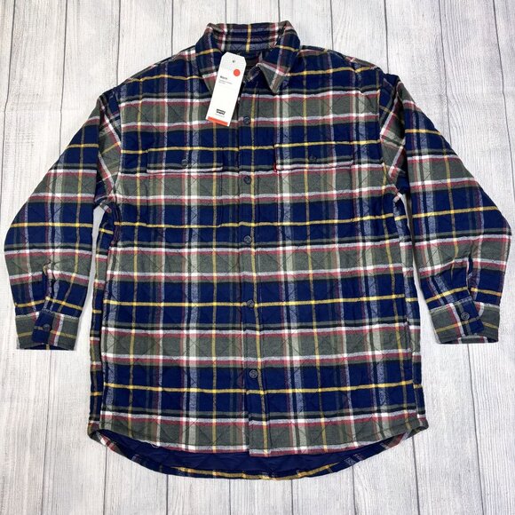 Levi's Quilted Flannel Overshirt Green Blue Black Plaid Mens Size M NWT - Picture 1 of 16